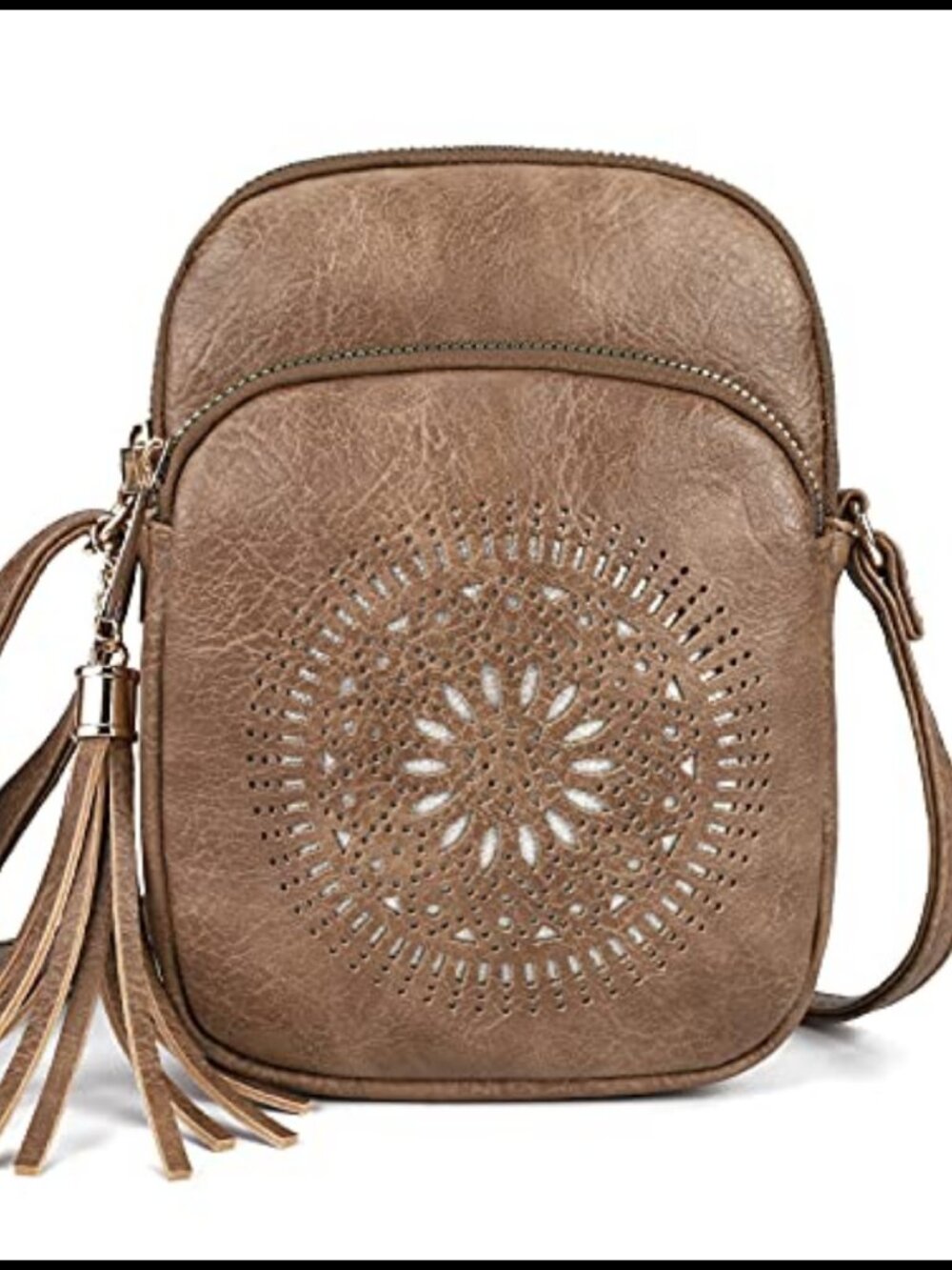 Vegan Leather Small Crossbody Phone Purse Triple Zip Boho Women